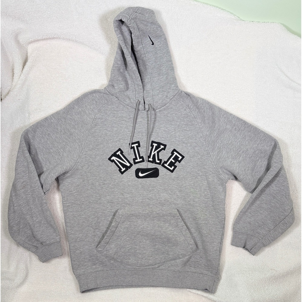 Vintage Nike Silver Tag Y2K Arch Logo Center Swoosh Hoodie Sweatshirt Gray Men L